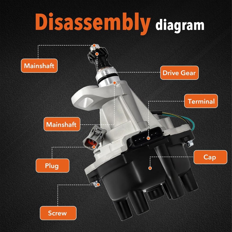BasaltAuto Ignition Distributor 22100-1W601 221007B601 Compatible for Nissan Pathfinder Frontier Xterra Quest, Compatible for Infiniti QX4 [3.3L V6] Engine Only - Image 2